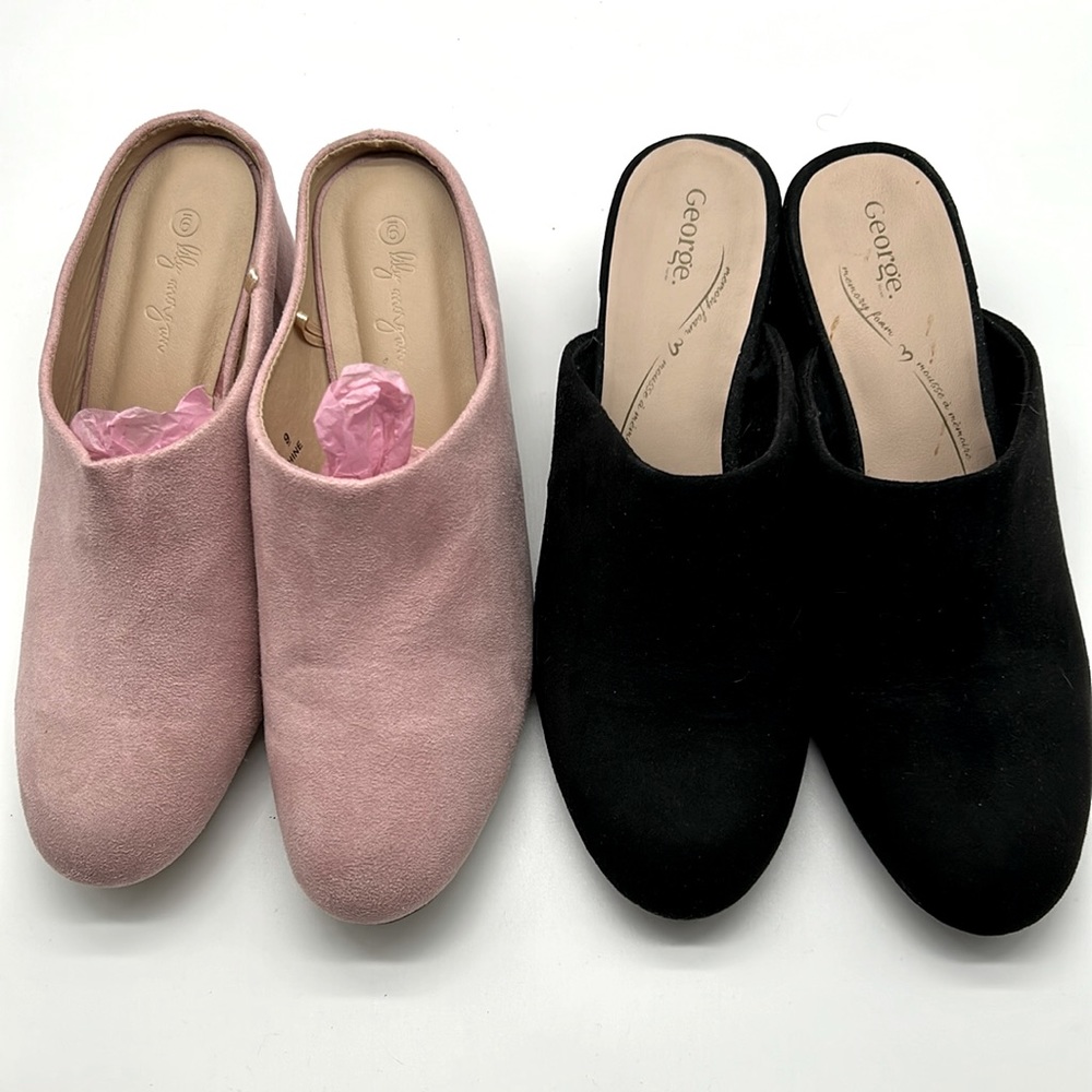 2 pairs of slides 1 pink, 1 black both in excellent condition hardly worn